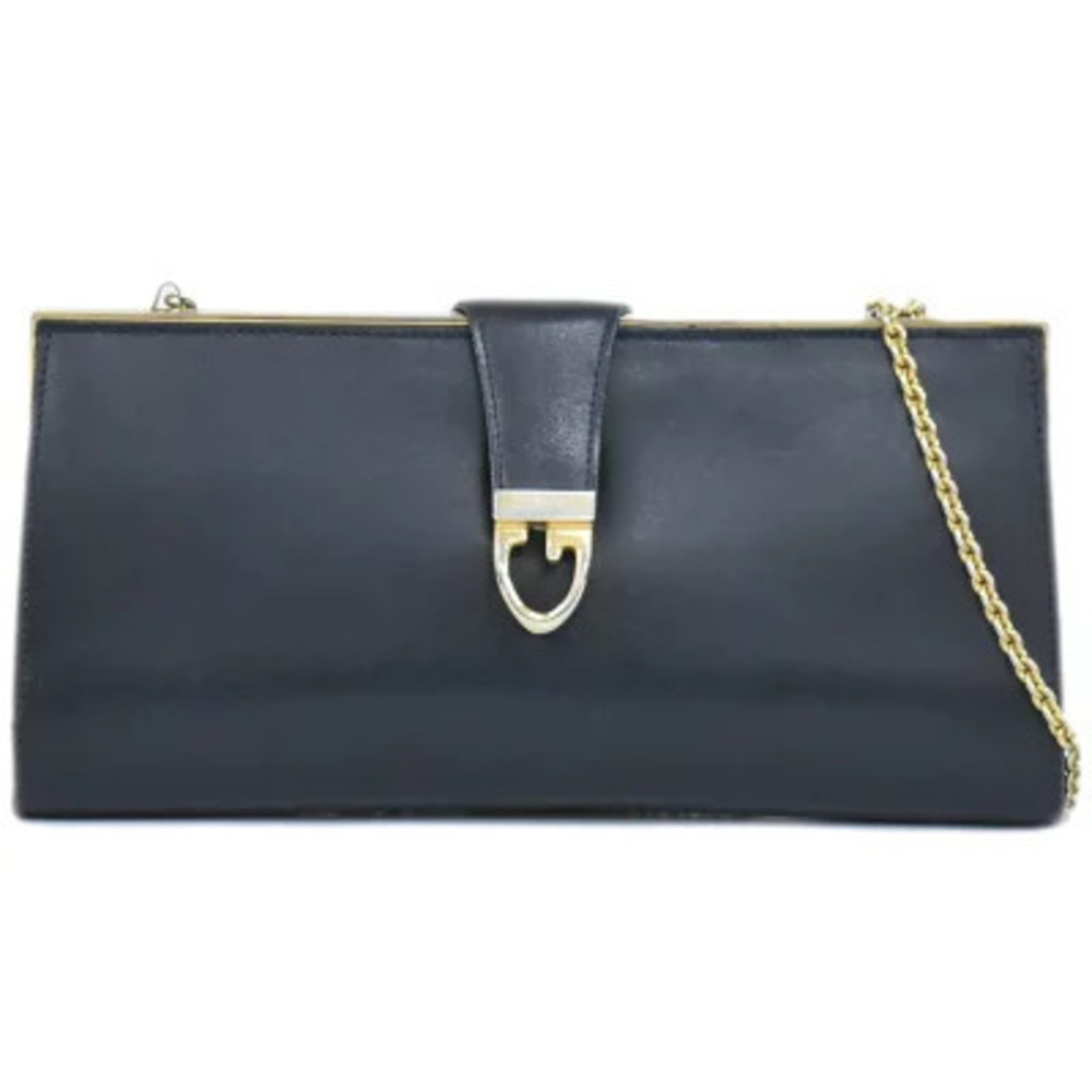 Gucci Chain Leather Shoulder Bag Navy Blue